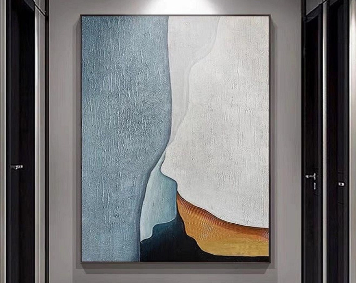 Original Blue Abstract Painting Blue White Textured Painting Minimalist Abstract Painting White Painting Blue Painting Large Wall Art