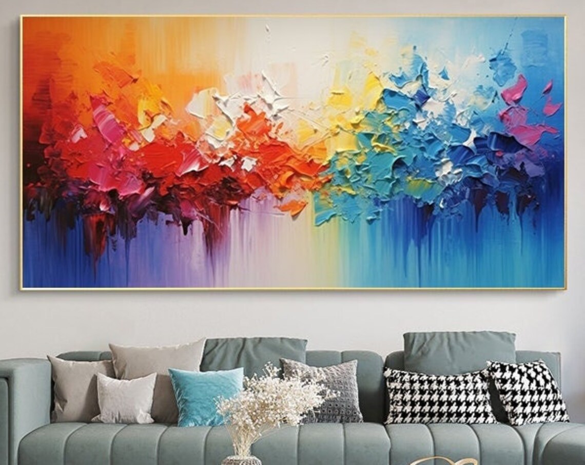 Rainbow Color Burst Palette Knife Wide Abstract Gallery Wall Poster