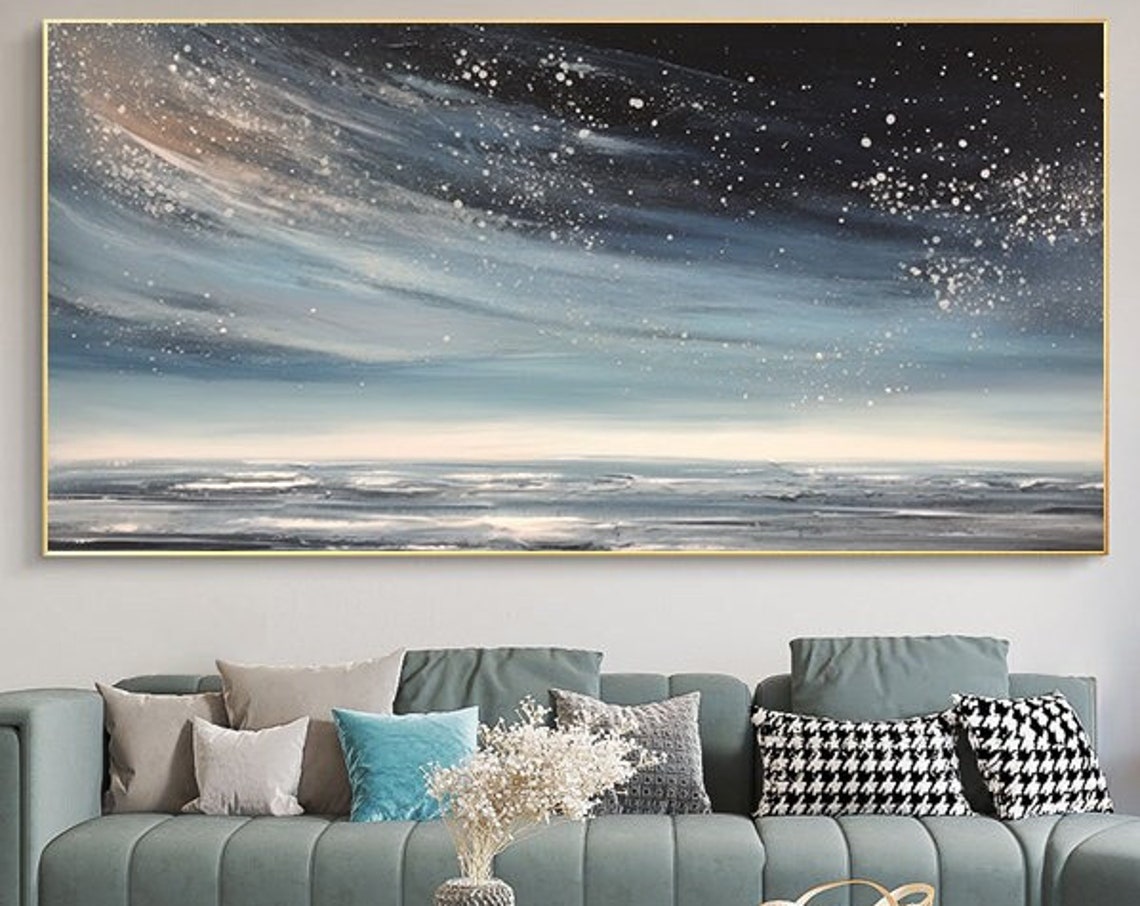 Starry Night Sky Over Calm Ocean Horizontal Seascape Wall Poster