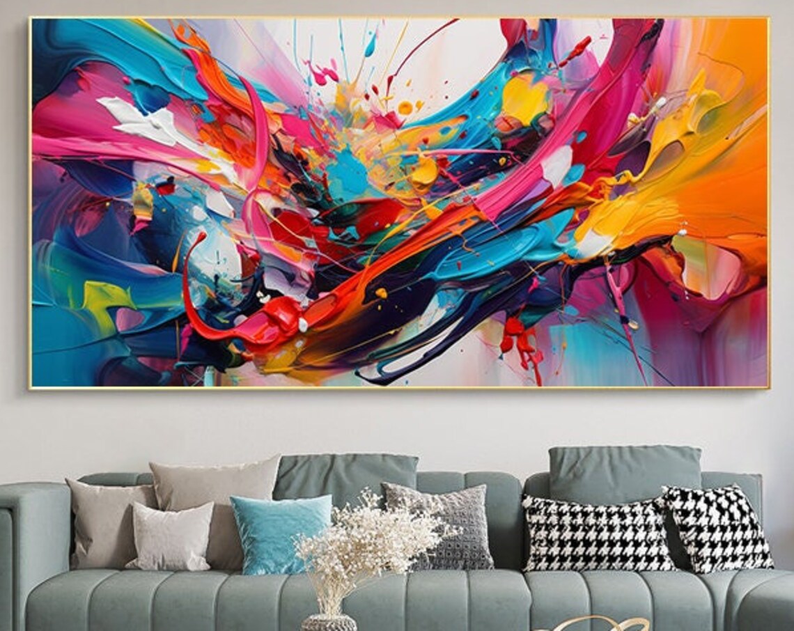 Abstract Colorful Texture Oil Painting, Living Room Art Print