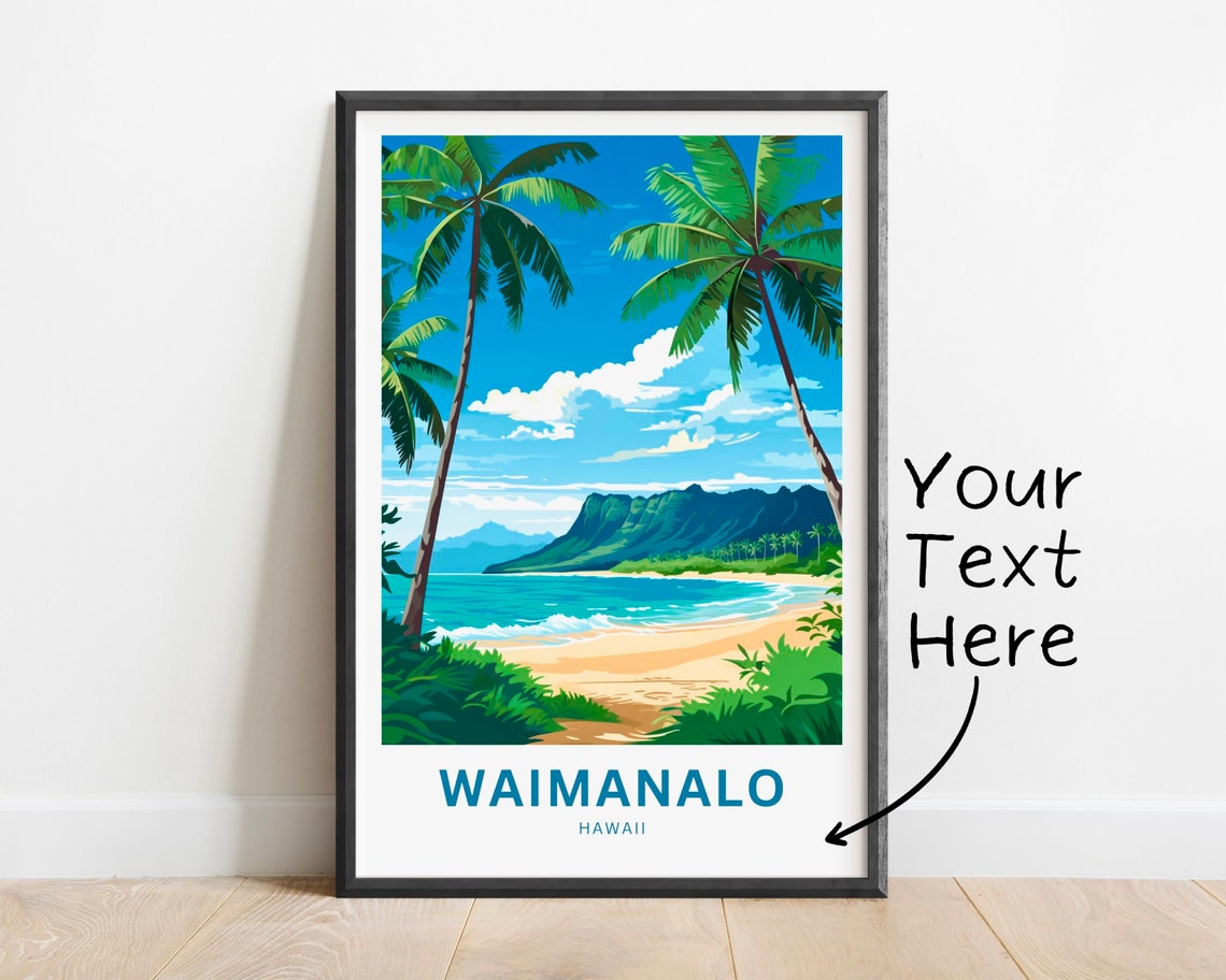 Waimanalo Hawaii Palm Beach Turquoise Bay Mountain View Art Poster