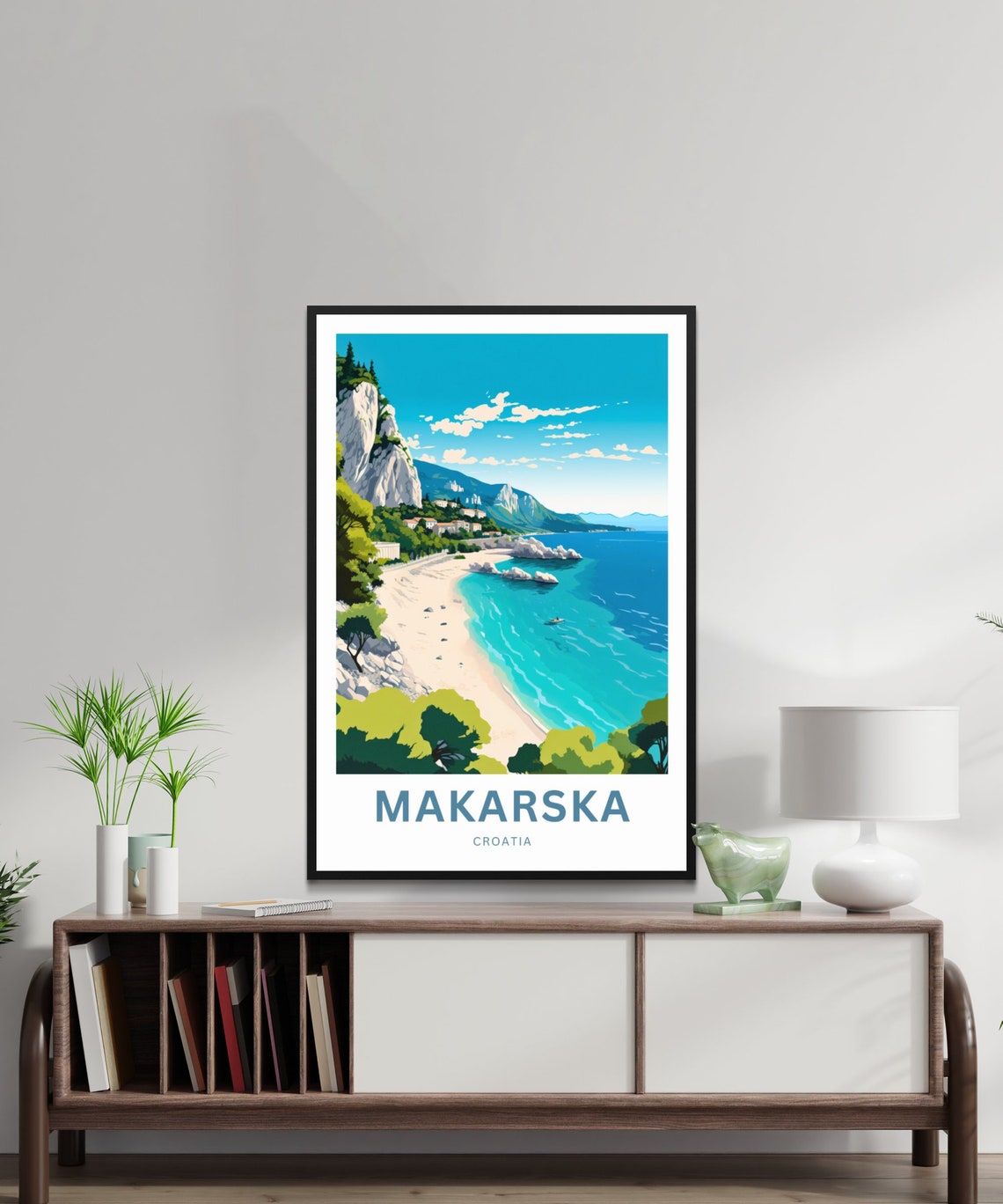 Personalized Makarska Croatia Sandy Beach Bay Cliffs Scene Poster - Image 2