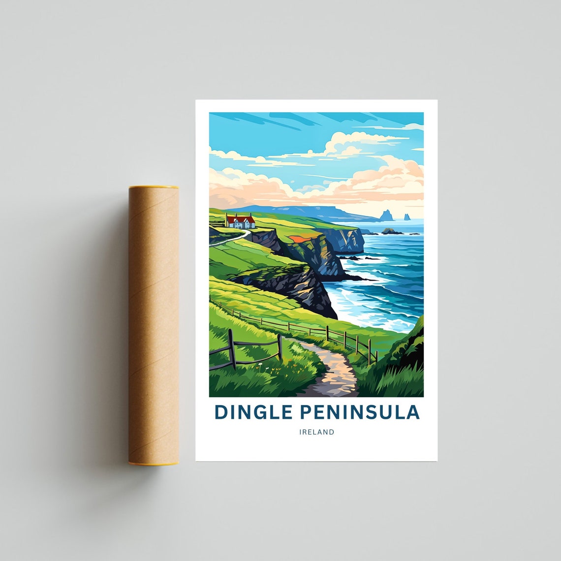 Dingle Peninsula Ireland Vintage Cliffs Path Cottage Travel Poster - Image 4