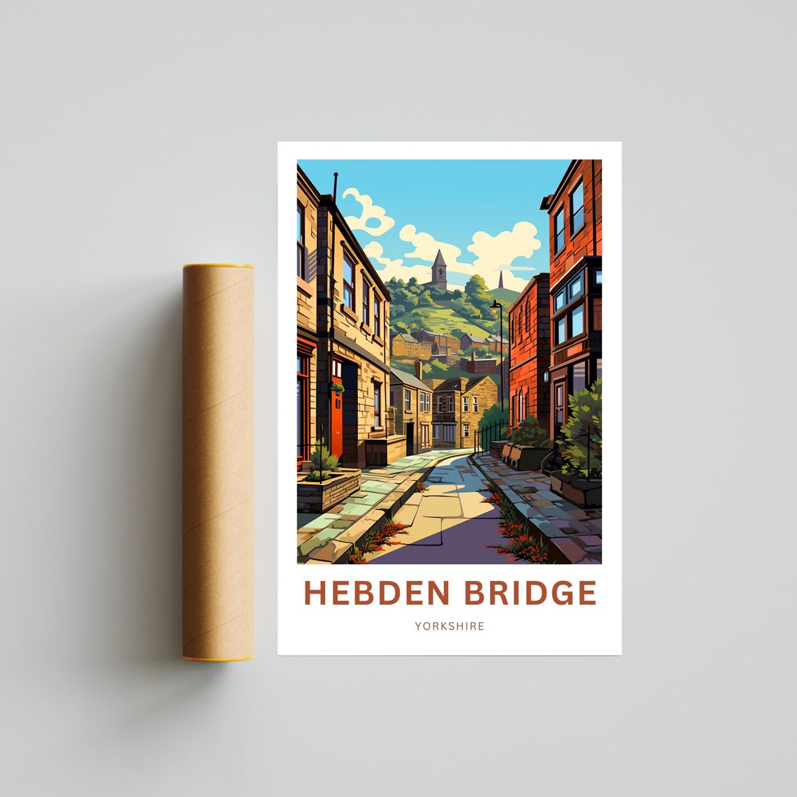 Hebden Bridge Yorkshire Steep Stone Street Historic Town Travel Poster - Image 4