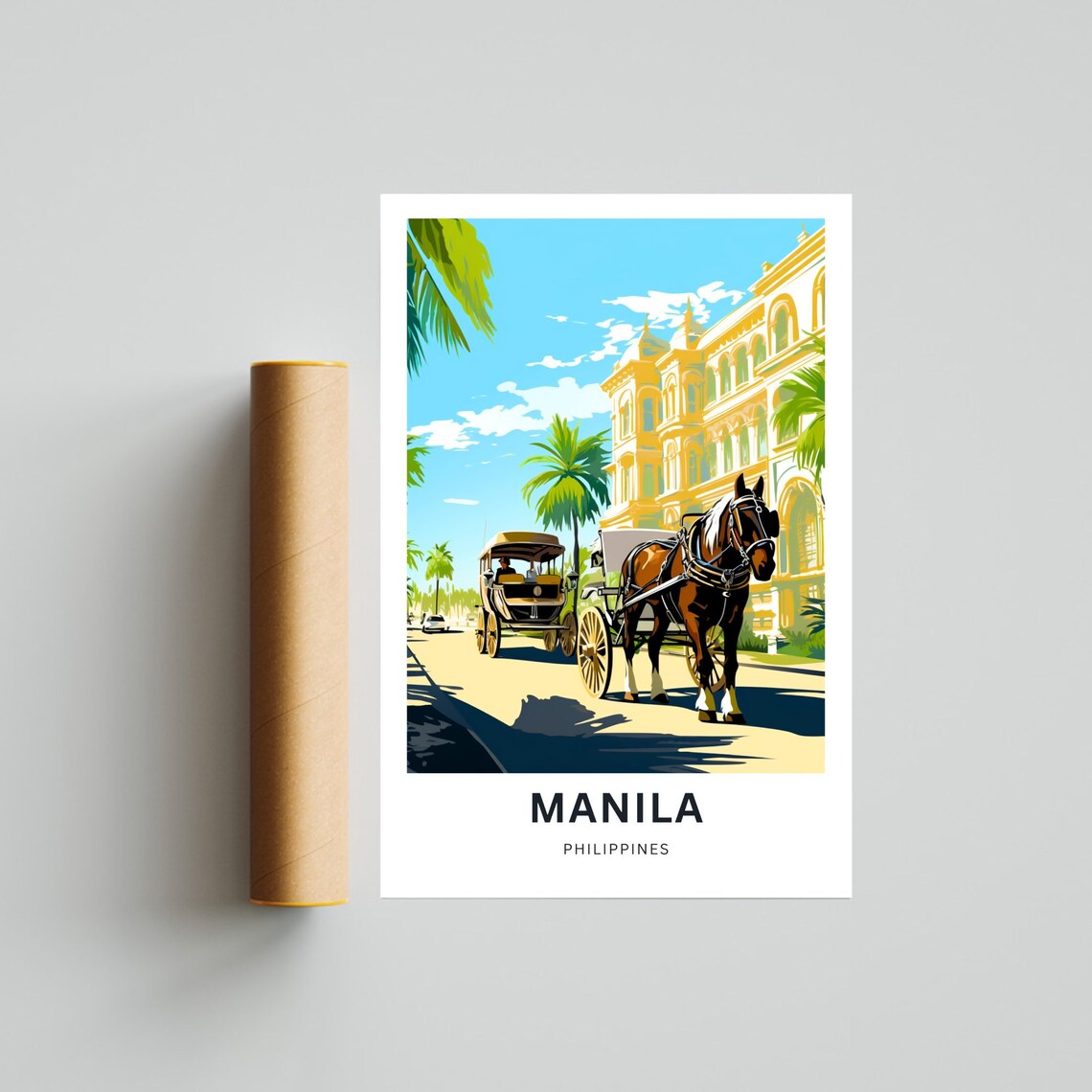 Manila Philippines Horse Drawn Carriage Street Scene Travel Poster - Image 4