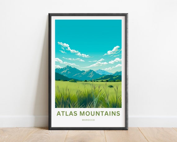 Atlas Mountains Wall Art Print Morocco Travel Poster Minimalist Style