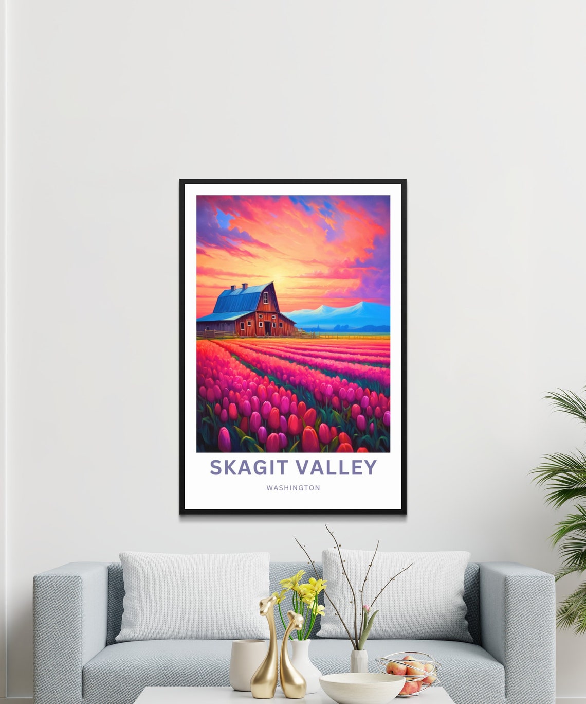 Skagit Valley Washington Tulip Barn Sunset Travel Art Poster - Image 4