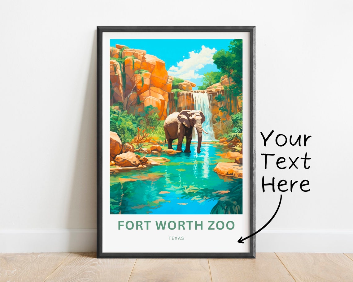 Fort Worth Zoo Elephant Waterfall Personalized Texas Animal Poster