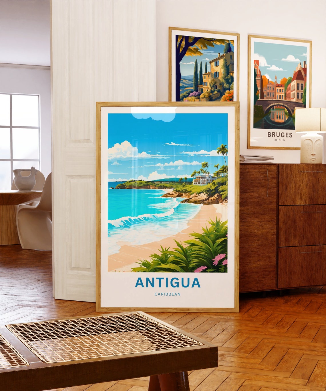 Antigua Caribbean Tropical Beach Palms Turquoise Surf Travel Poster - Image 5