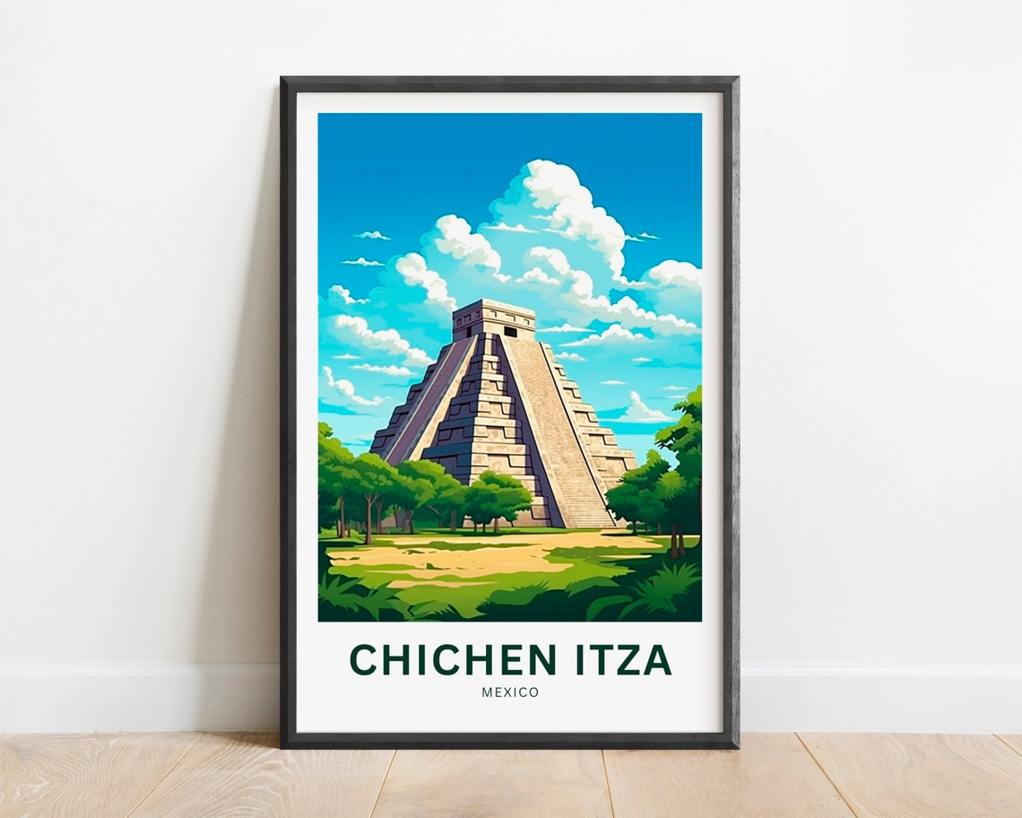 Chichen Itza Mexico Ancient Mayan Pyramid Jungle Travel Poster
