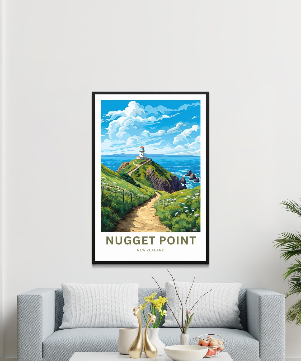Nugget Point New Zealand Cliff Lighthouse Personalized Travel Poster - Image 3