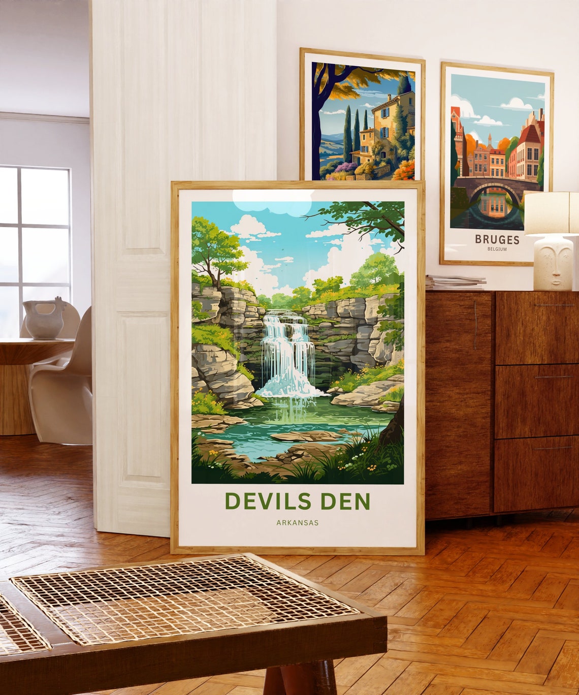 Devils Den Arkansas Waterfall Cliffs Travel Illustration Poster - Image 5