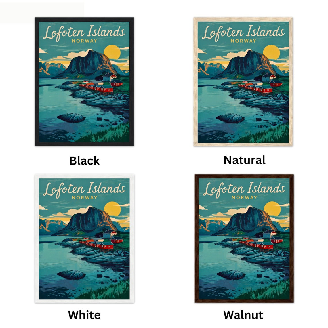 Lofoten Islands Norway Vintage Fishing Cabins Sunset Sea Poster - Image 2