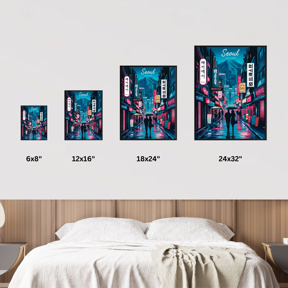 Seoul South Korea Vintage Neon Street Night Lights Travel Poster - Image 3