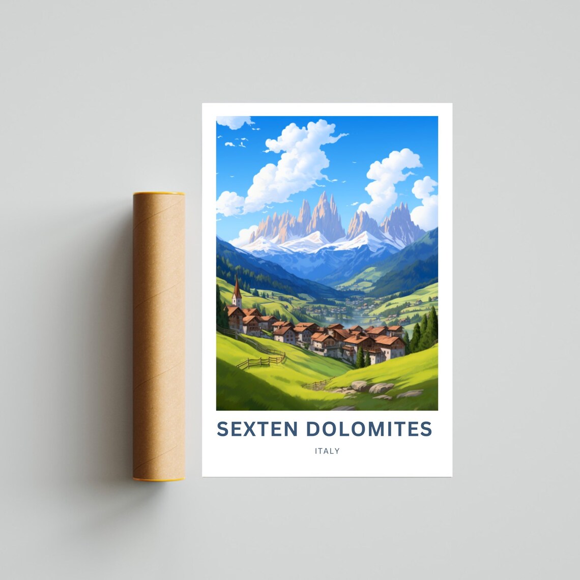 Sexten Dolomites Italy Alpine Village Church Snow Peaks Poster - Image 4