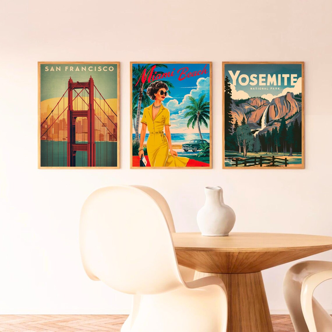 Miami Beach Retro Pin Up Woman Yellow Dress Palm Trees Poster - Image 3