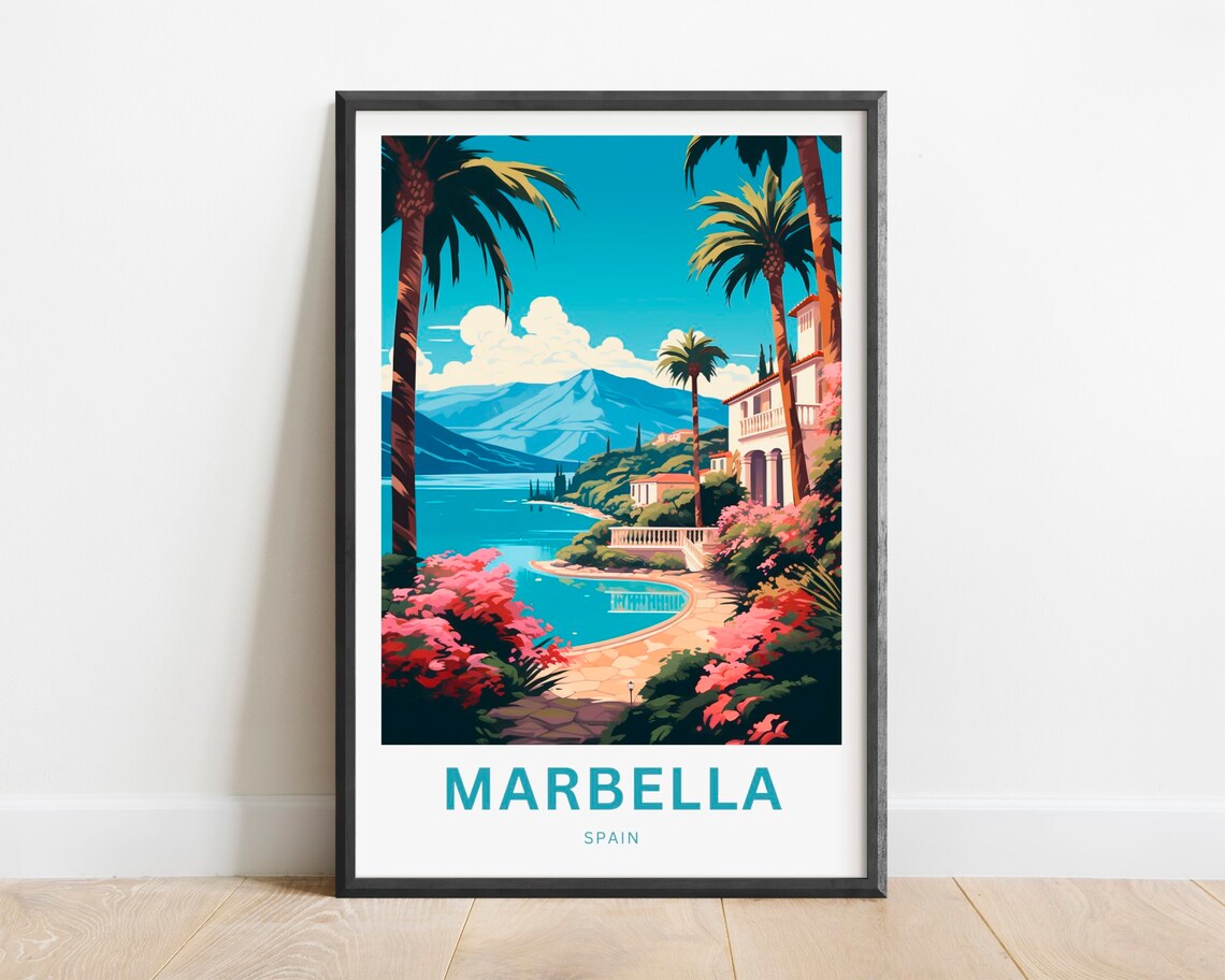 Marbella Spain Palm Cove Seaside Villa Coastline Travel Poster