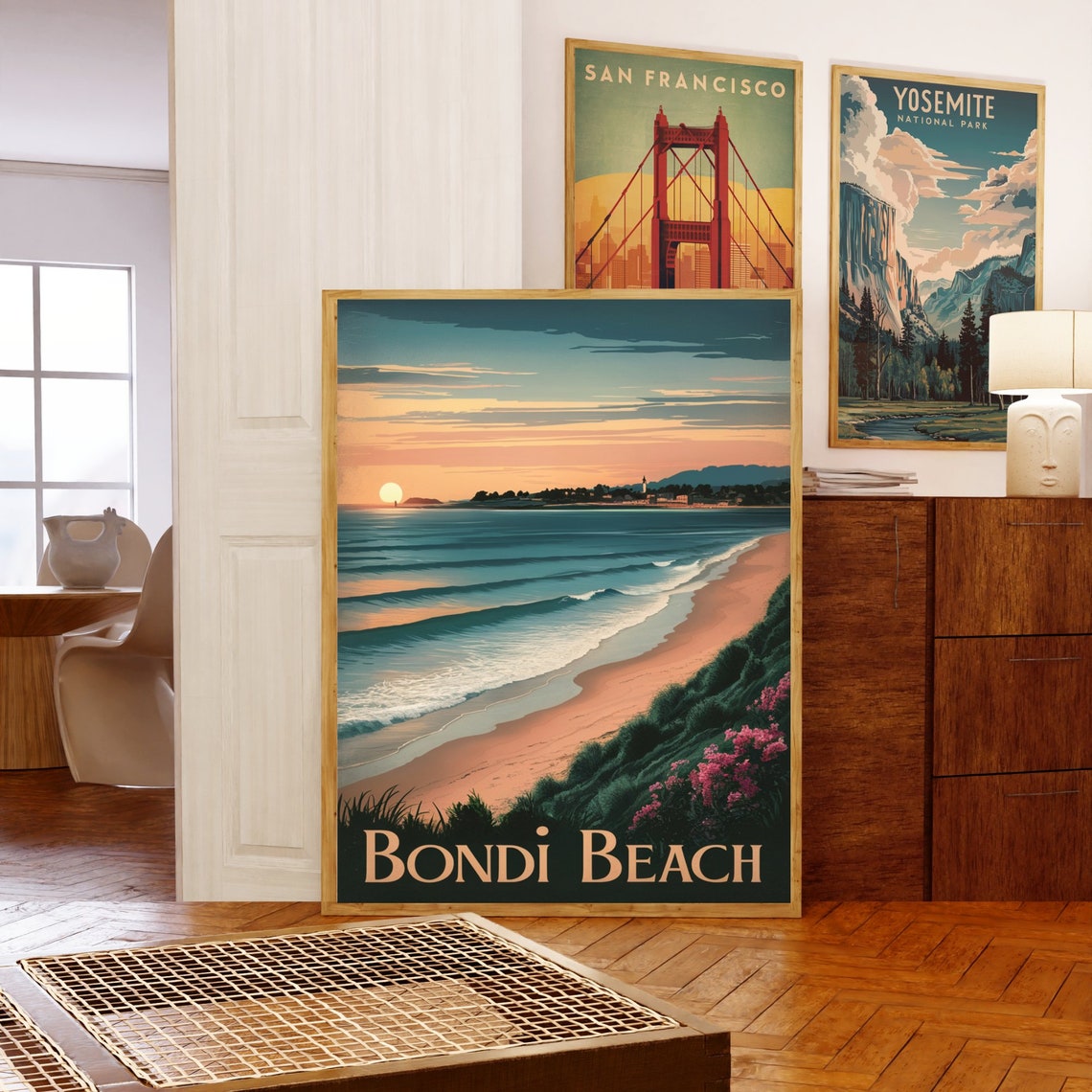 Bondi Beach Sydney Sunset Waves Curved Golden Sand Vintage Poster - Image 5