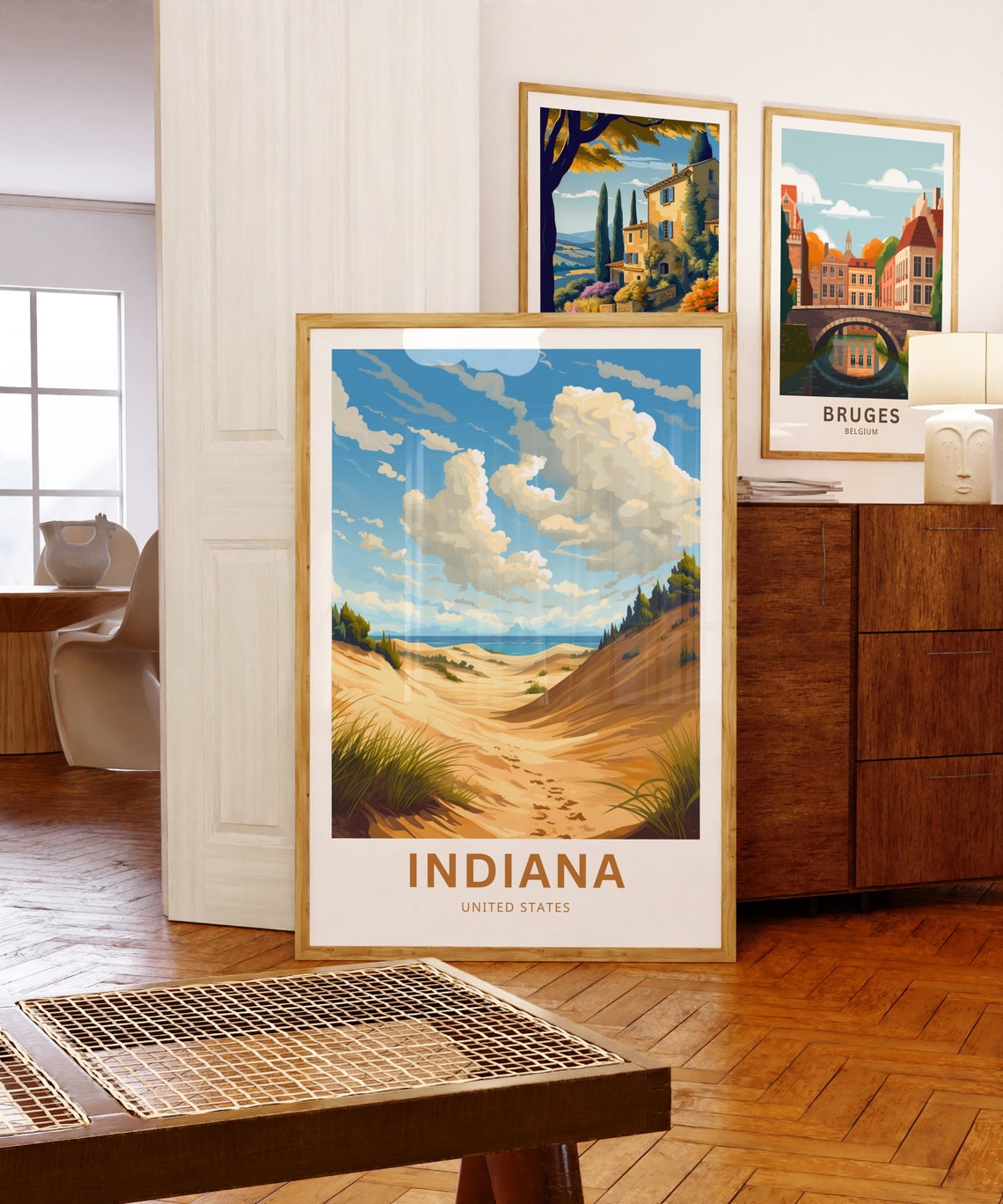Indiana Sand Dunes Lake Michigan Shores Custom Text Travel Poster - Image 5