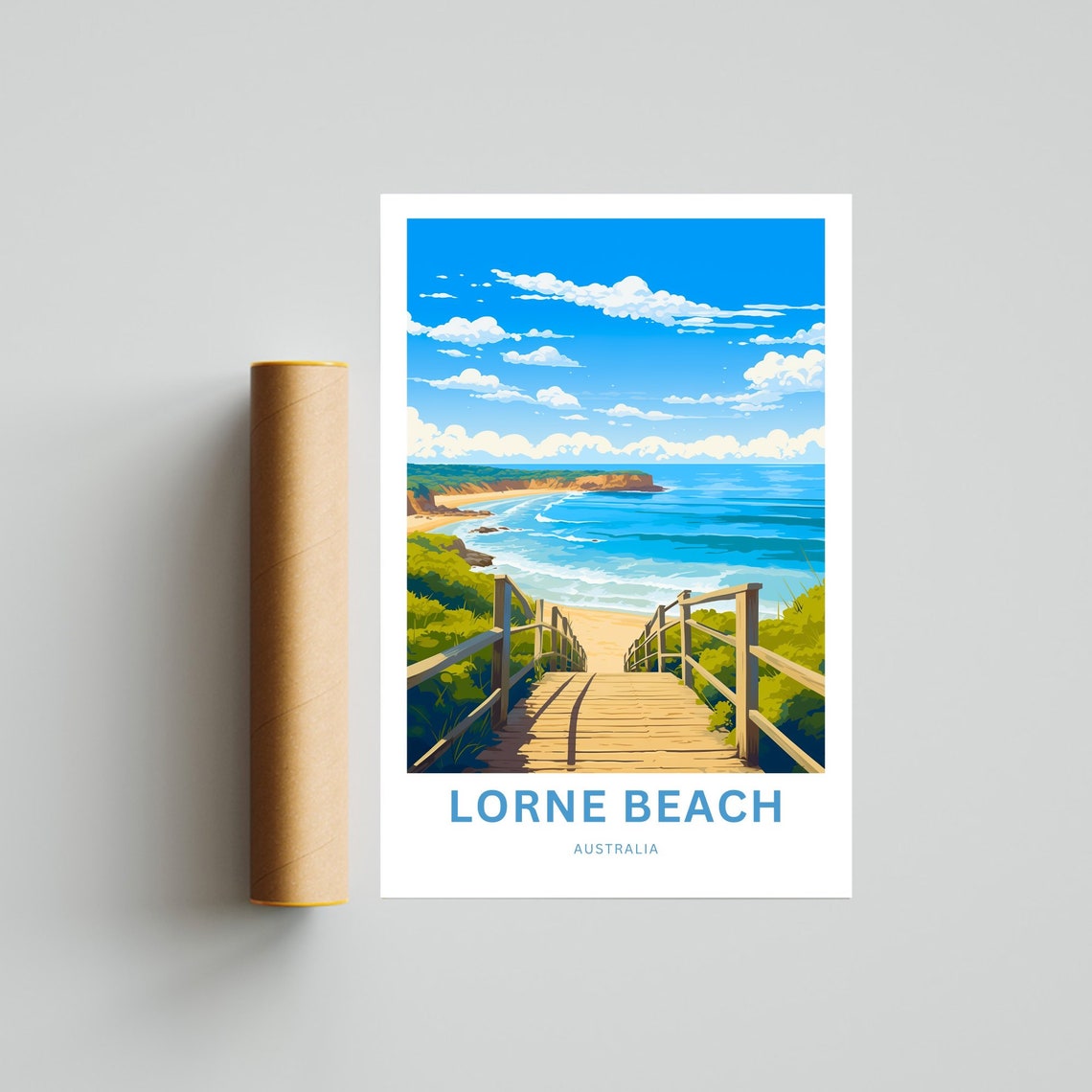 Lorne Beach Australia Boardwalk Stairs Ocean View Custom Travel Poster - Image 4