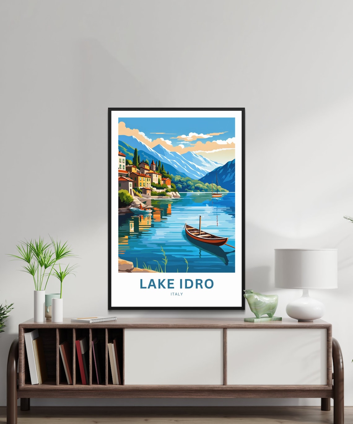 Lake Idro Italy Lakeside Village Boat Vintage Sunny Travel Poster - Image 2
