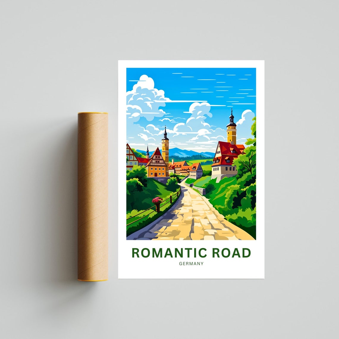 Romantic Road Germany Medieval Village Cobblestone Travel Poster - Image 4