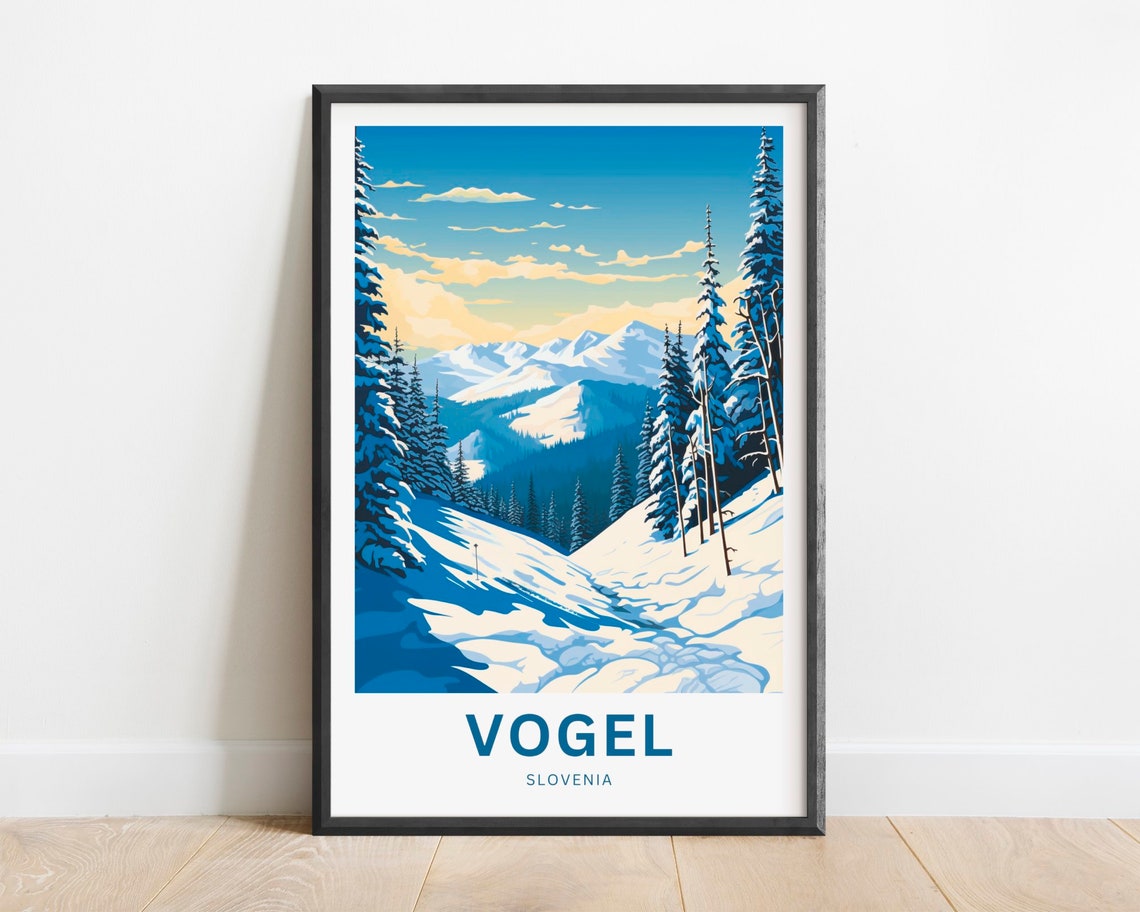 Vogel Slovenia Snowy Pine Forest Mountains Vintage Travel Poster