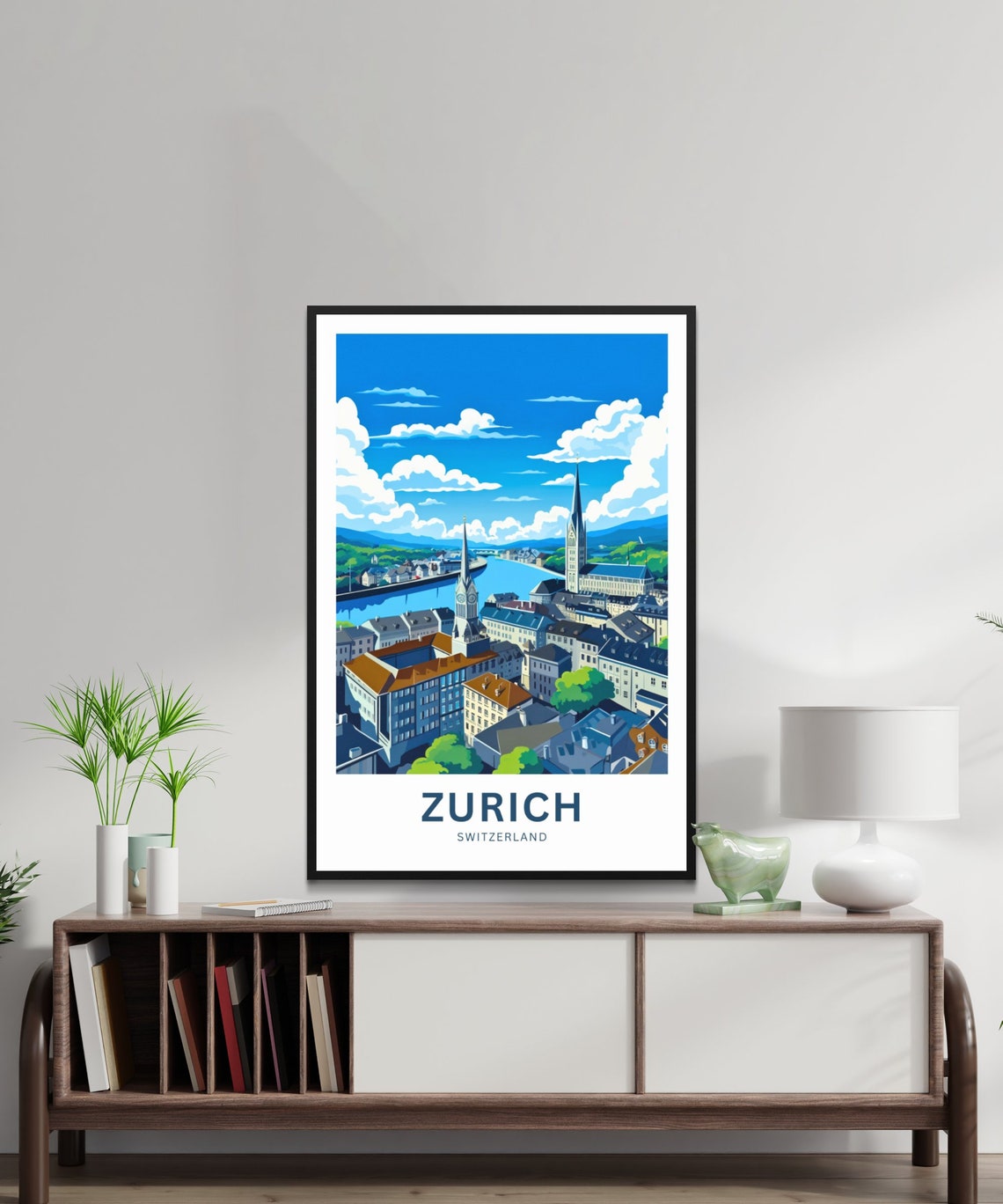 Personalized Zurich Switzerland City Panorama View Travel Poster - Image 2