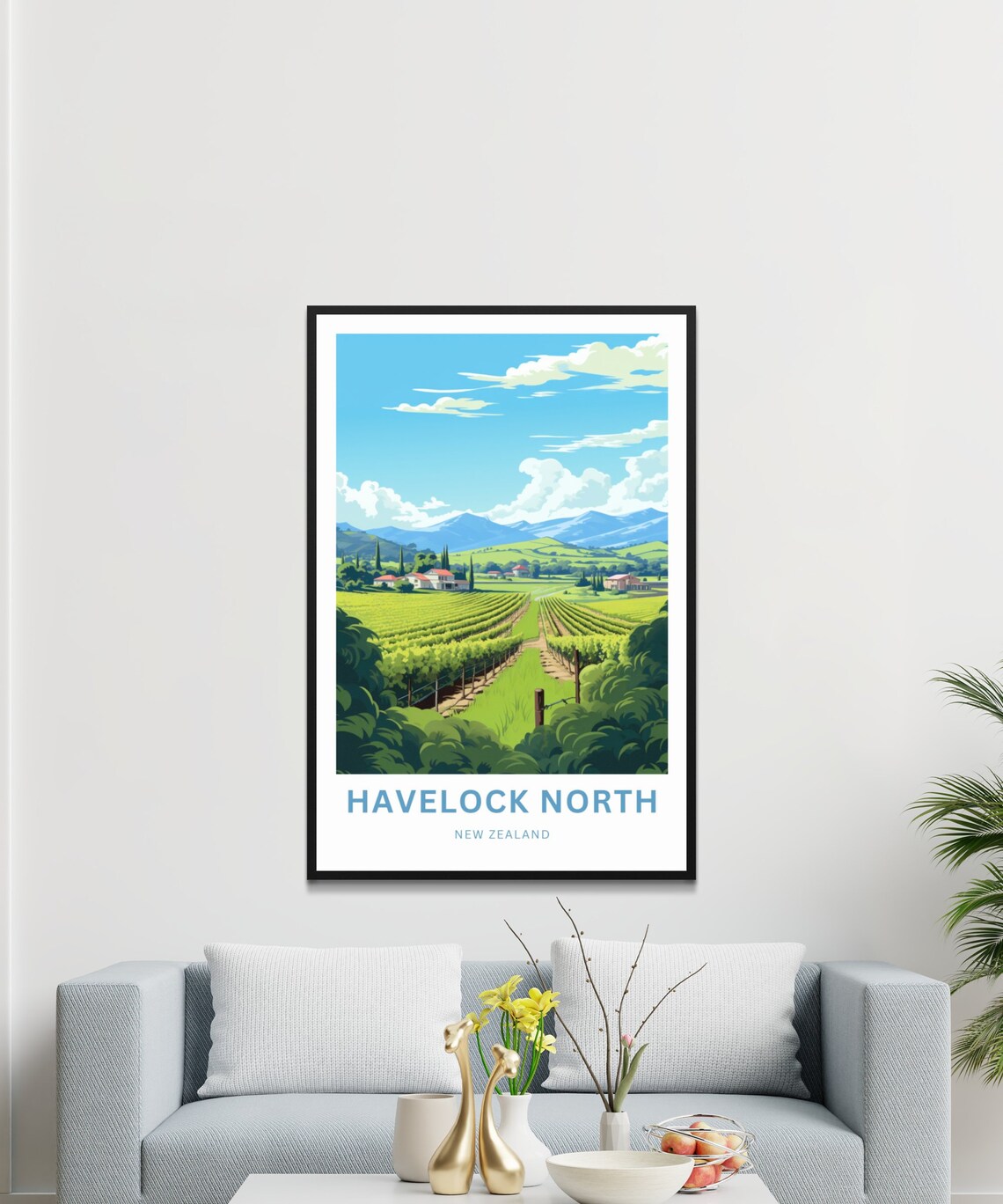 Havelock North New Zealand Vine Rows Country Village Hills Poster - Image 3