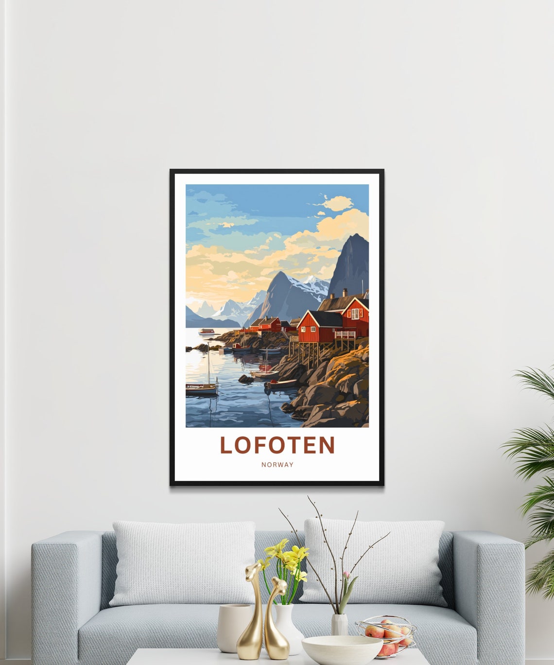 Lofoten Norway Red Cabins Harbor Boats Sunset Personalized Poster - Image 3
