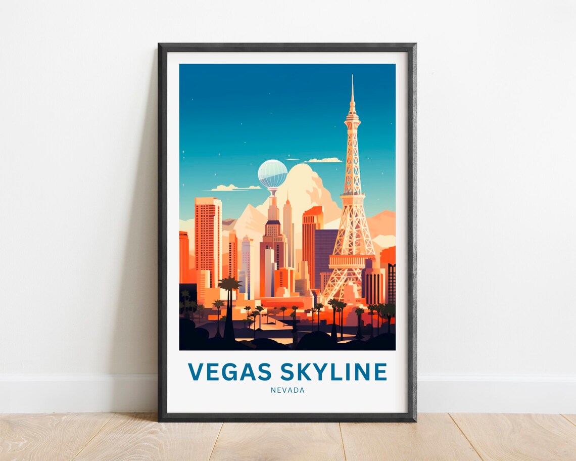 Vegas Skyline Nevada Strip Hotels Lights Evening City Travel Poster