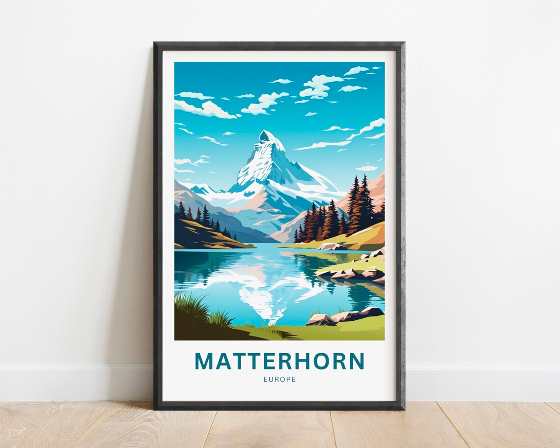 Matterhorn Europe Summer Alpine Lake Peak View Travel Poster
