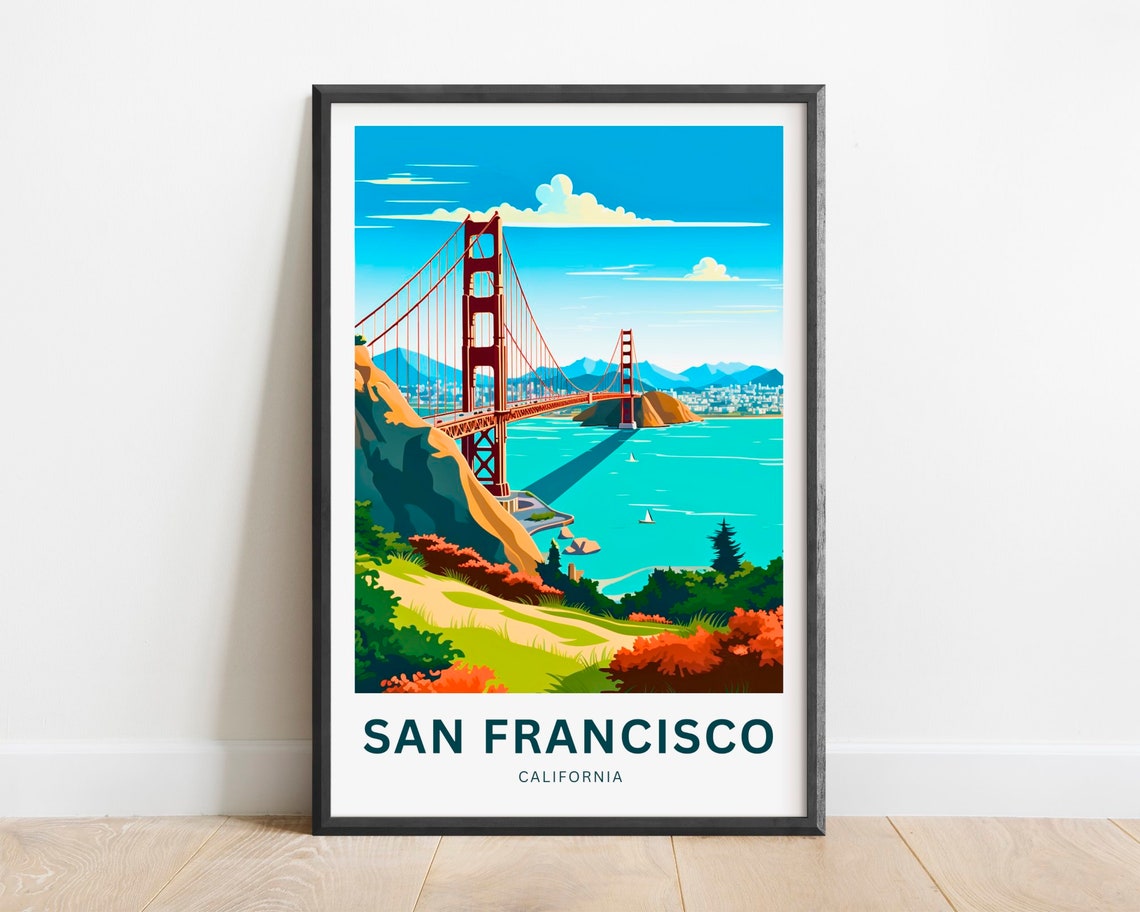 San Francisco California Golden Gate Bridge Bay View Travel Poster