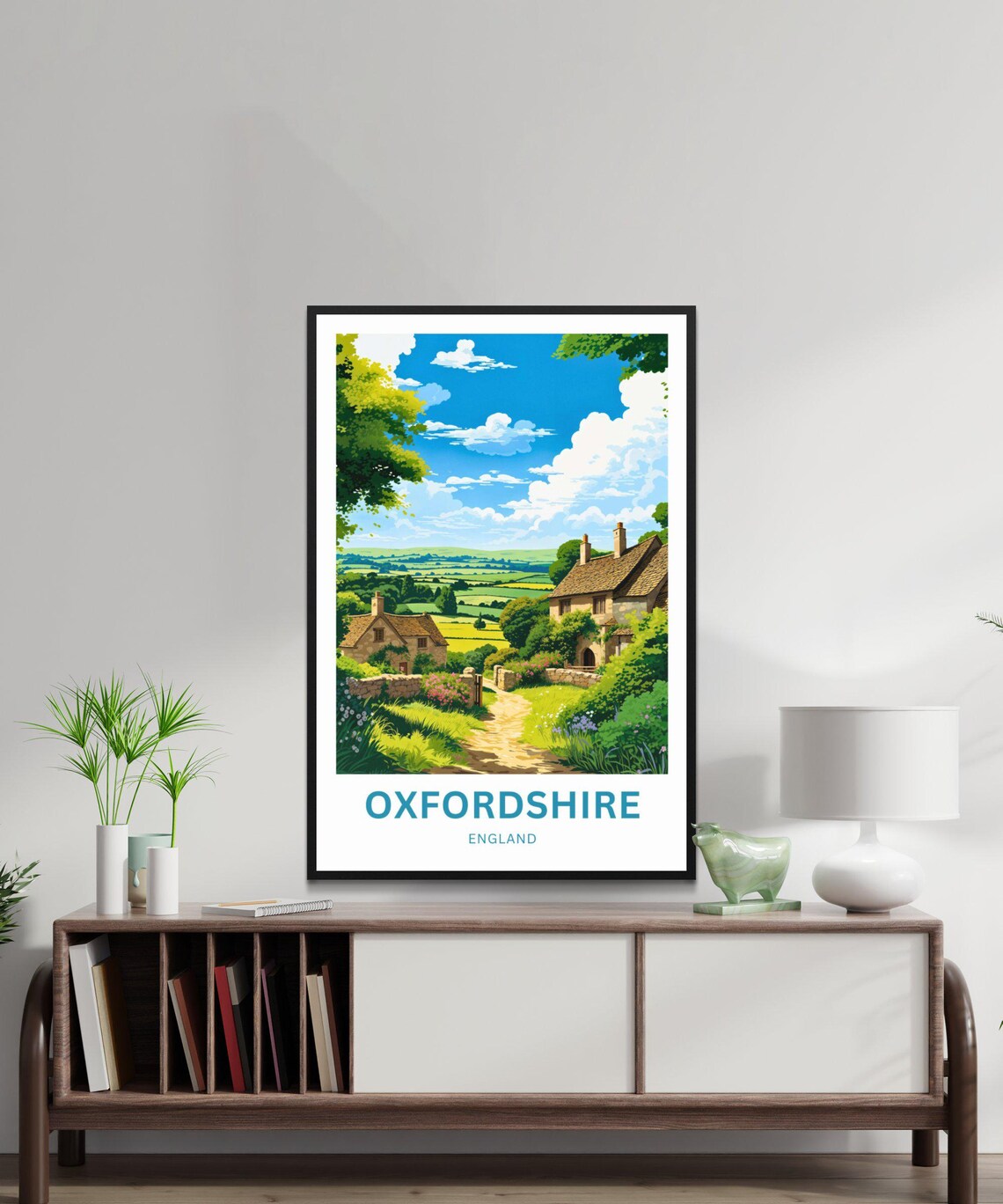 Oxfordshire England Countryside Stone Cottage Village Scene Poster - Image 3