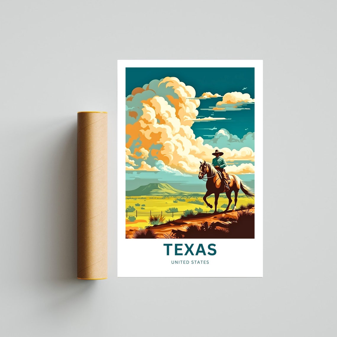 Texas Cowboy Riding Toward Mesa Horizon Custom Text Travel Poster - Image 4