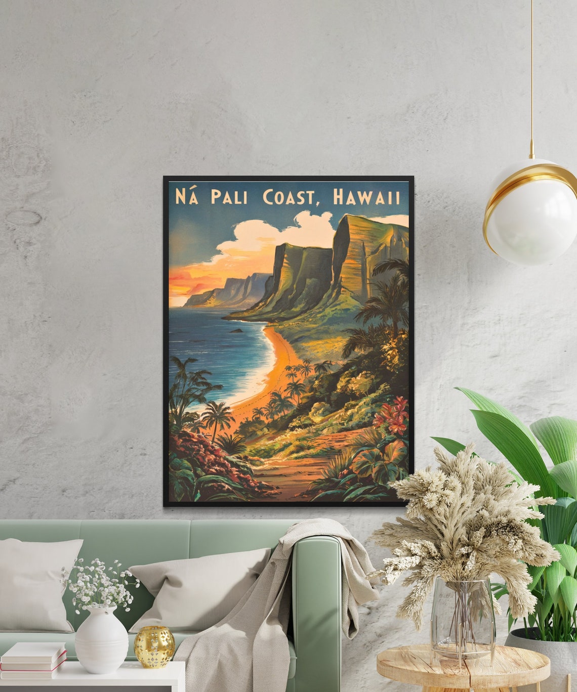 Na Pali Coast Hawaii Sunset Cliffs Vintage Travel Style Poster - Image 2