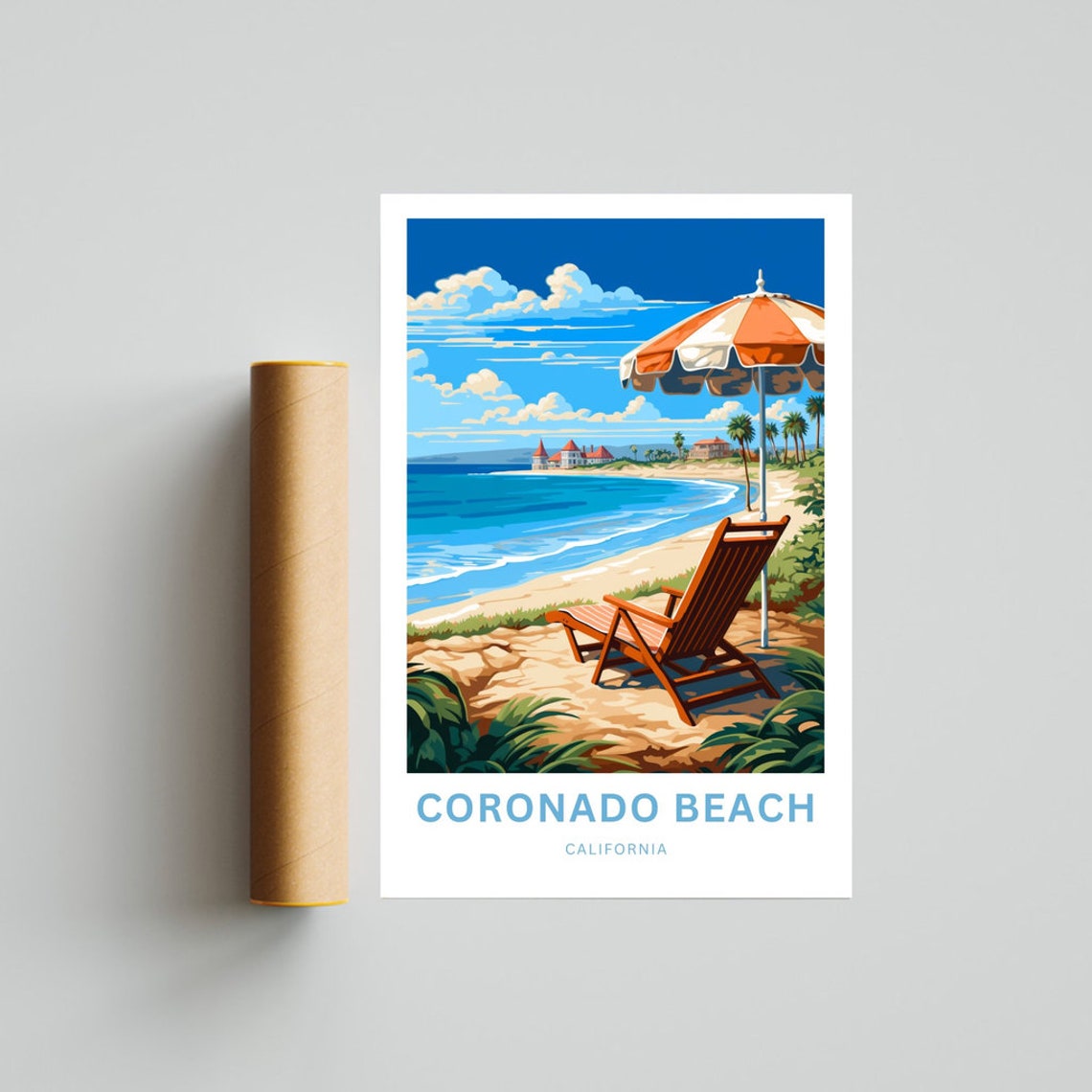 Personalized Coronado Beach California Umbrella Chair Coastal Poster - Image 4