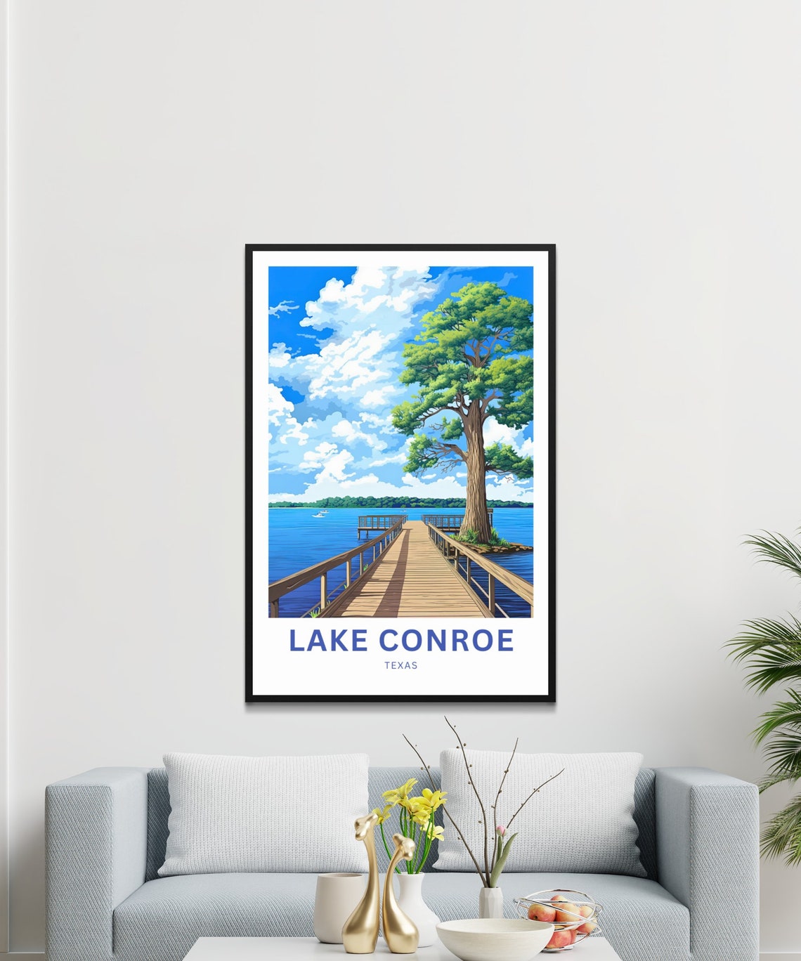 Lake Conroe Texas Personalized Long Wooden Pier Lake View Poster - Image 3