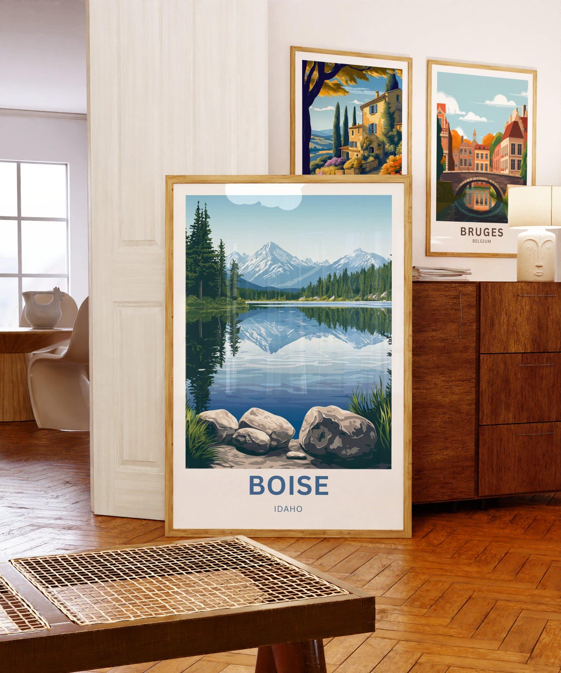 Boise Idaho Mountain Lake Reflection Pine Forest Travel Poster - Image 5