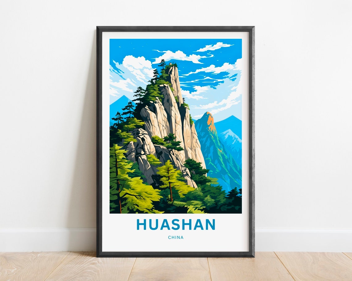 Huashan China Granite Peak Travel Poster Dramatic Mountain Art