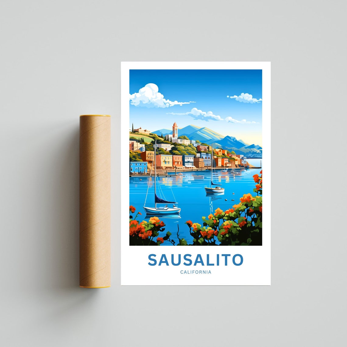 Sausalito California Sailboats Orange Blooms Personalized Poster - Image 4