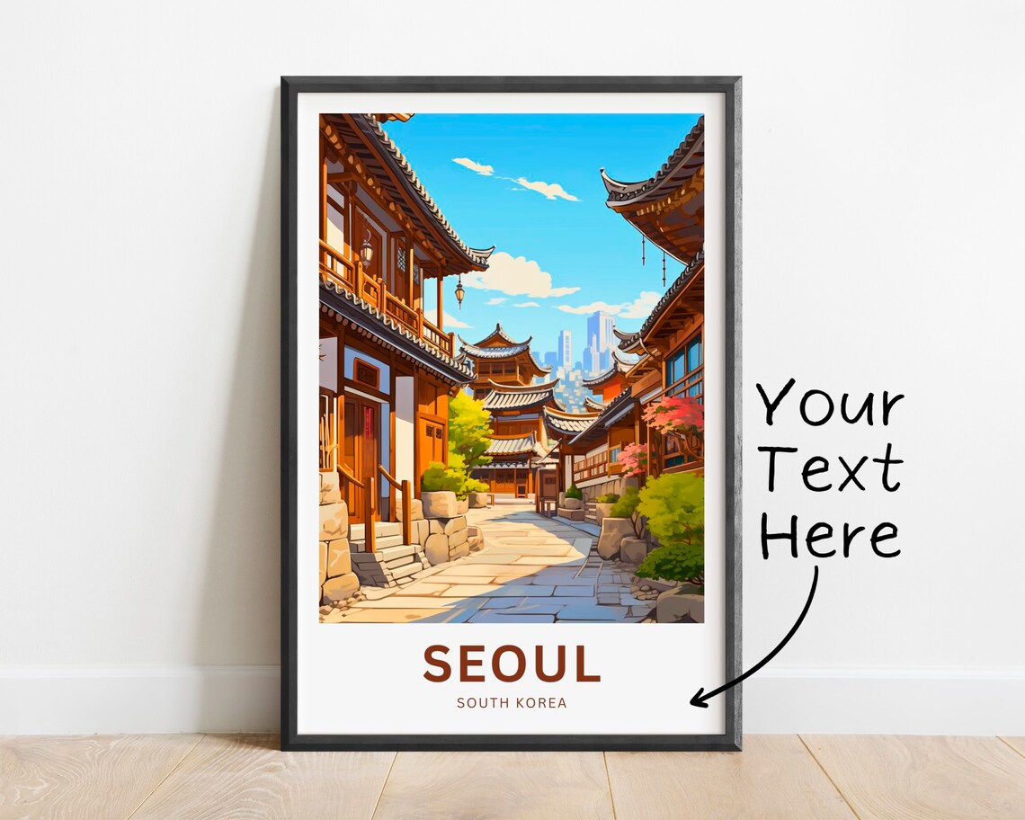 Seoul South Korea City Street Red Double Decker Travel Poster