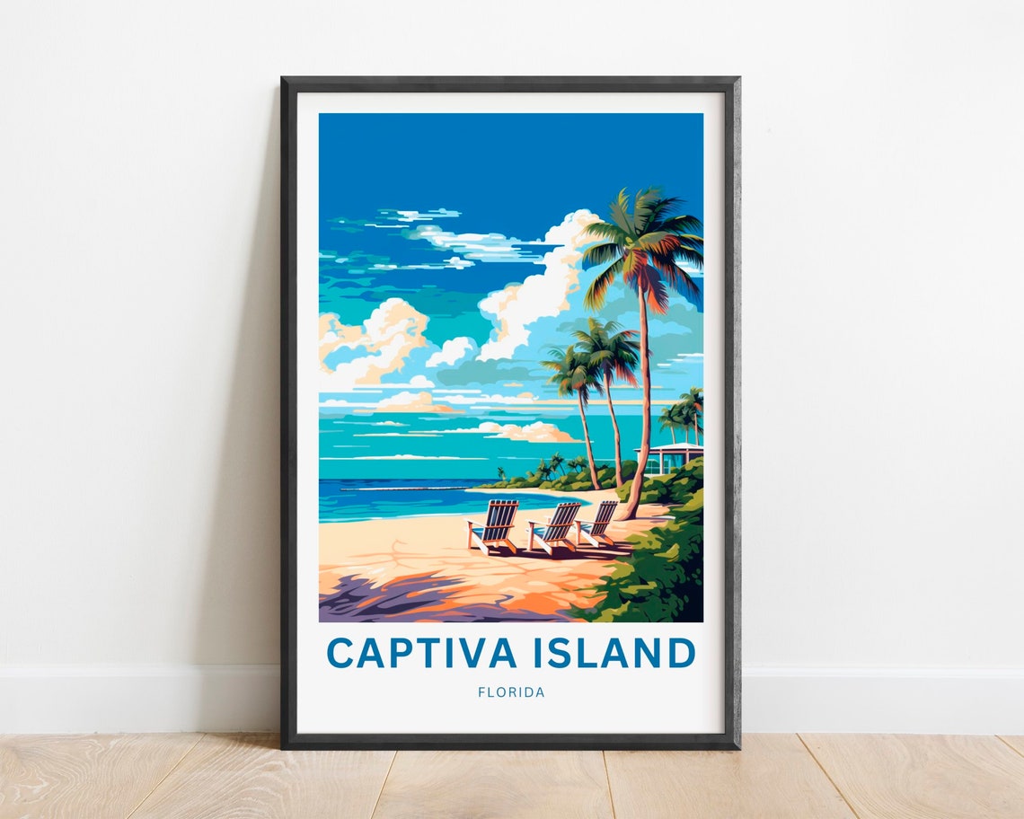 Captiva Island Florida Beach Chairs Palm Trees Ocean View Poster