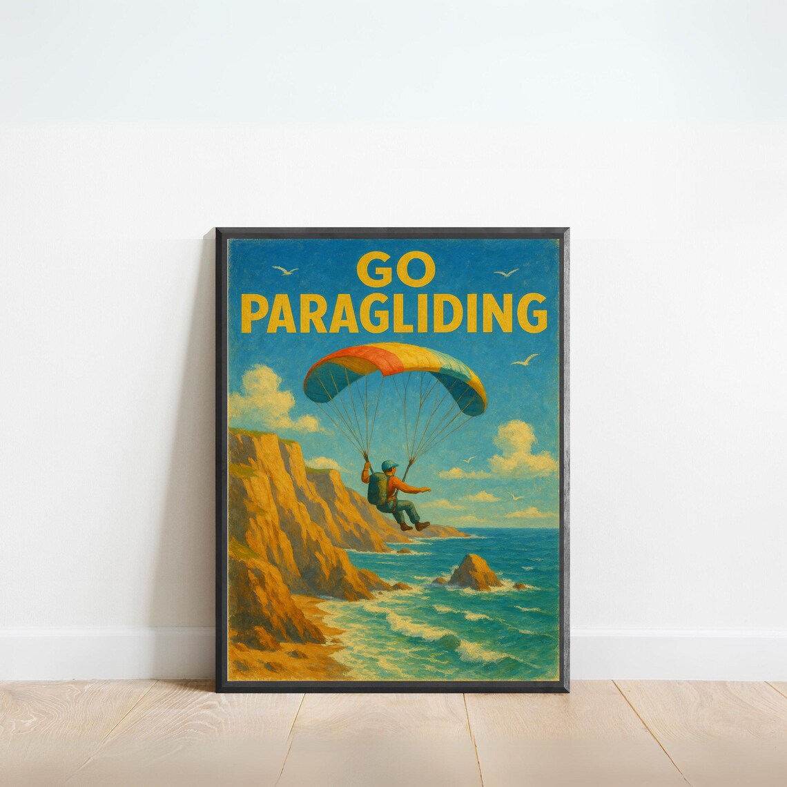 Go Paragliding Vintage Adventure Ocean Cliff Retro Sports Poster