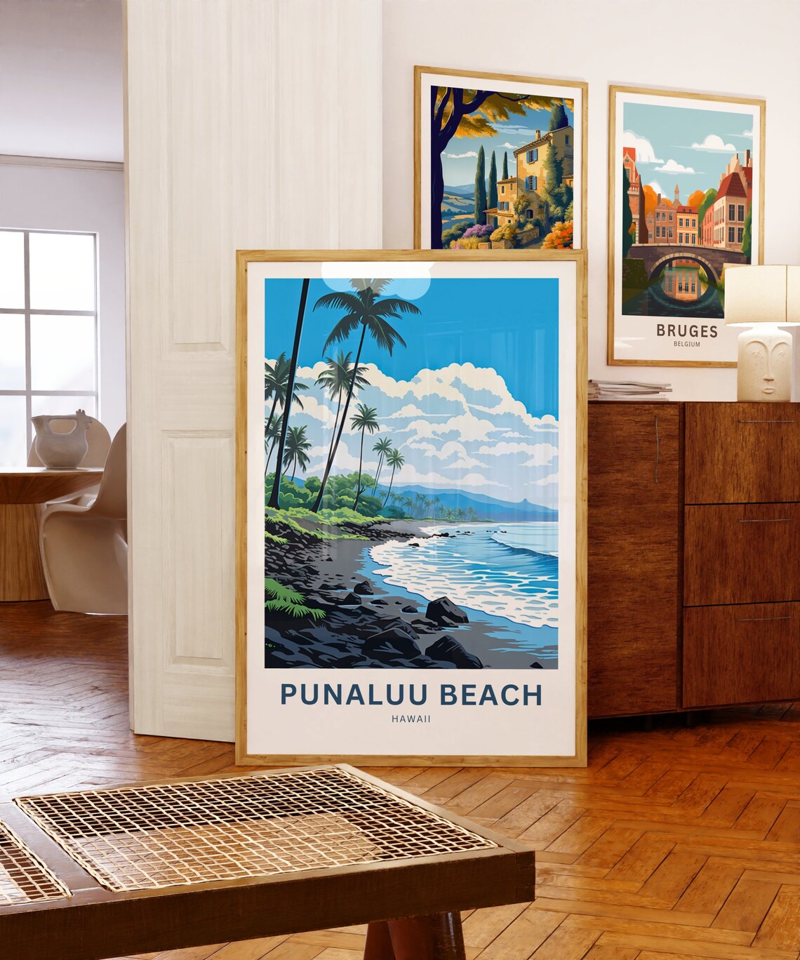 Punaluu Beach Hawaii Rocky Shoreline Palm Surf Travel Poster - Image 5