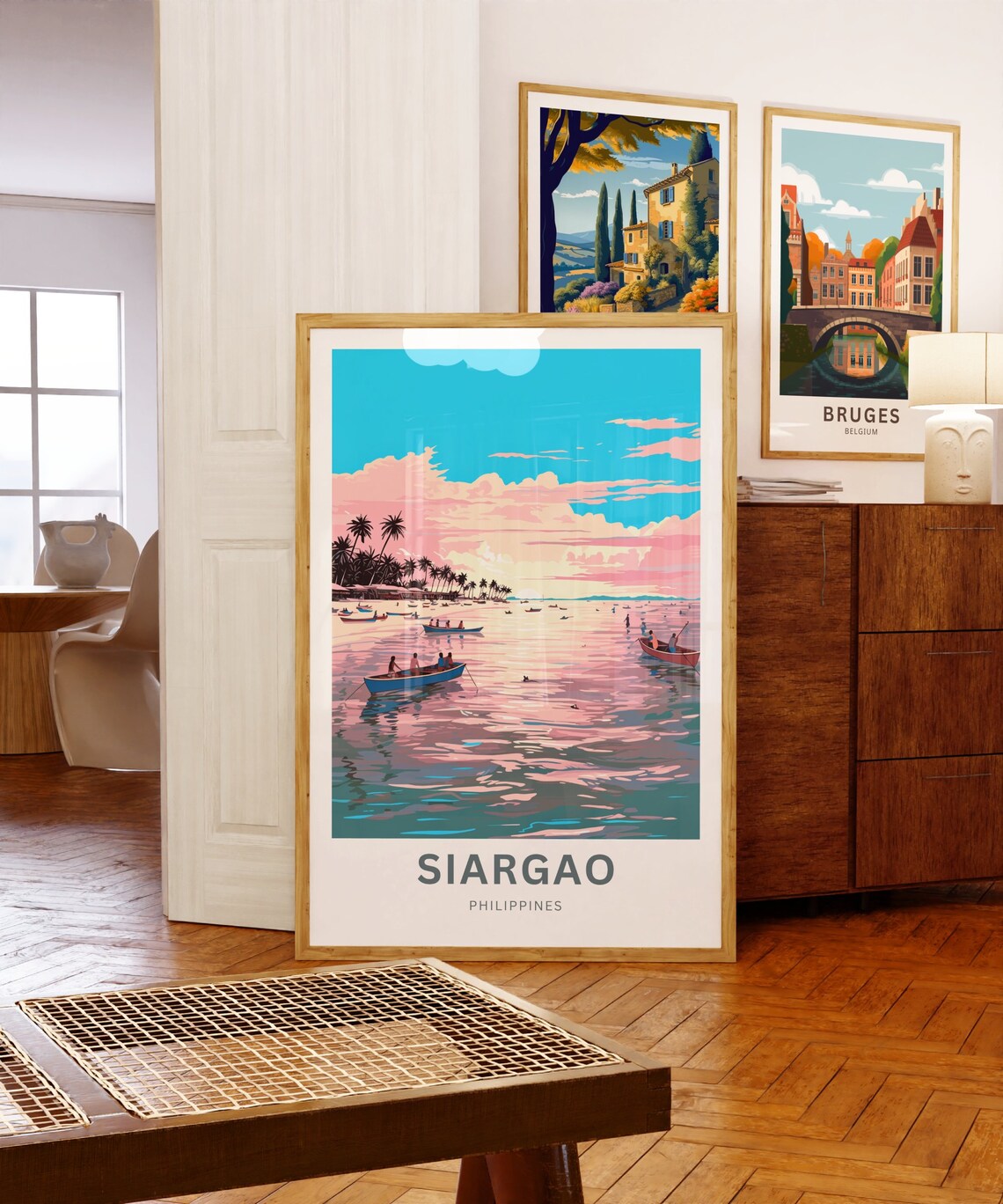 Siargao Philippines Sunset Beach Boats Tropical Travel Poster - Image 5