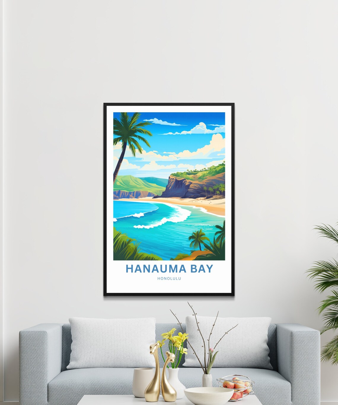 Hanauma Bay Honolulu Travel Poster Tropical Beach Cliffs Ocean Art - Image 3