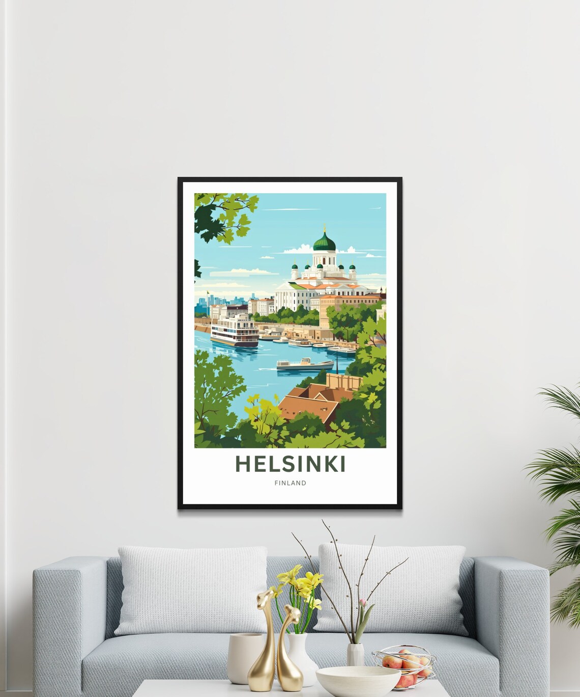 Helsinki Finland Green Domes Harbor Summer Waterfront View Poster - Image 3