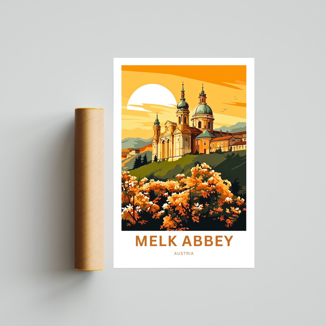 Melk Abbey Austria Blossom Garden Sunset Scene Travel Poster - Image 2