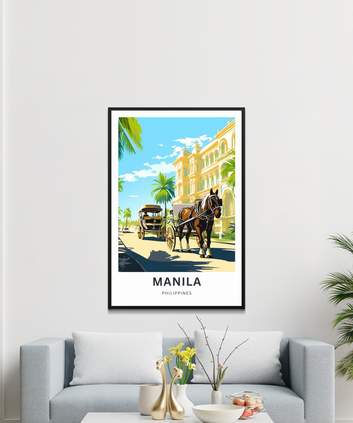 Manila Philippines Horse Drawn Carriage Street Scene Travel Poster - Image 3